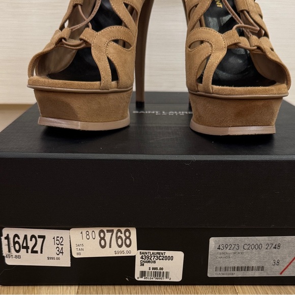 Saint Laurent Tribute 105mm Lace-Up Heels – Chamois Suede – Size 38 - Picture 4 of 16